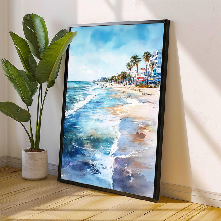 Galveston Beach Watercolor Painting Texas Coastal Art Galveston Poster Seascape Watercolor Beach Art Scenic Texas Decor