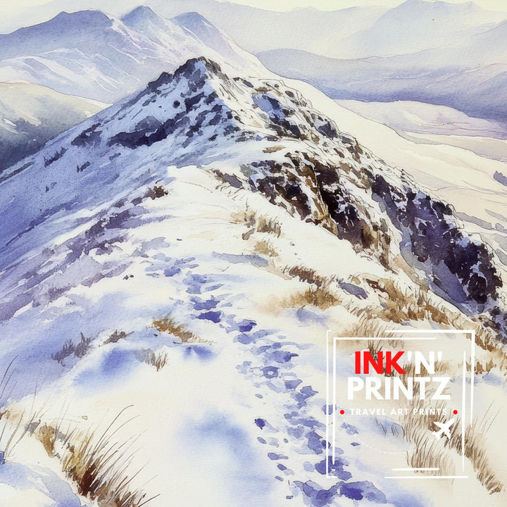 Cat Bells Watercolor Painting, Lake District Art, Cat Bells Mountain Poster, Watercolor Landscape, Nature Wall Art, UK Travel Decor