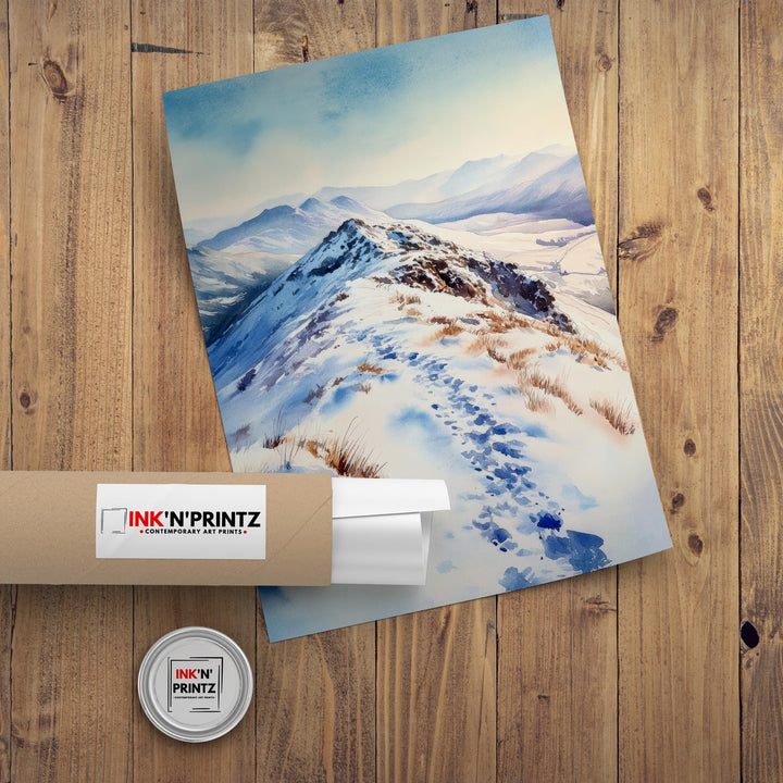 Cat Bells Watercolor Painting, Lake District Art, Cat Bells Mountain Poster, Watercolor Landscape, Nature Wall Art, UK Travel Decor
