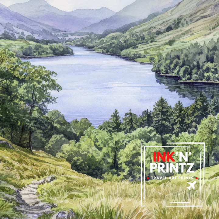 Coniston Water Lake District Watercolor Painting, Lake District Landscape Art, Coniston Water Poster, UK Nature Art, Watercolor Lake Painting