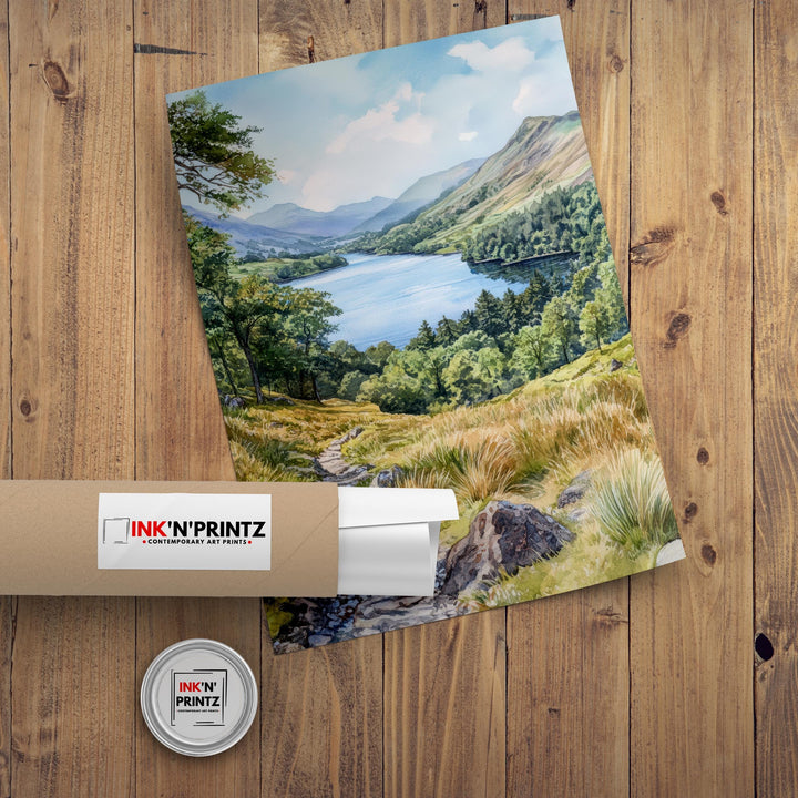 Coniston Water Lake District Watercolor Painting, Lake District Landscape Art, Coniston Water Poster, UK Nature Art, Watercolor Lake Painting