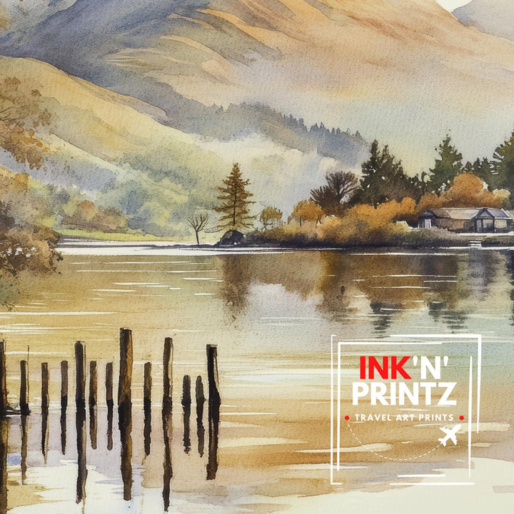 Derwentwater Lake District Watercolor Painting Lake District Landscape Art Derwentwater Poster UK Nature Art Watercolor Lake Painting Scenic