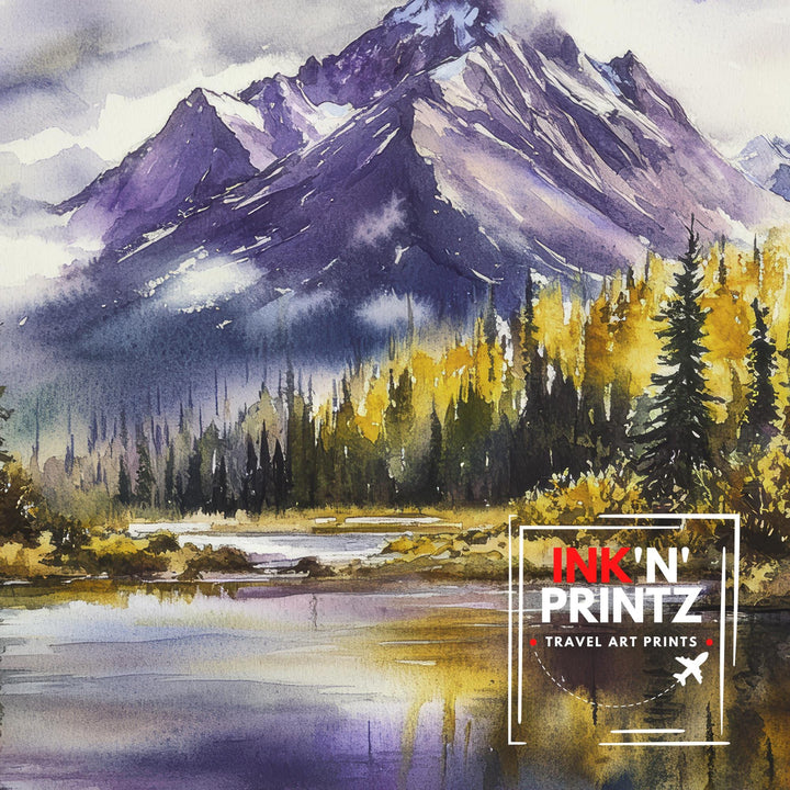 Alaska Watercolor Poster Alaskan Landscape Art Alaska Nature Poster Watercolor Mountain Art Scenic Alaska Decor