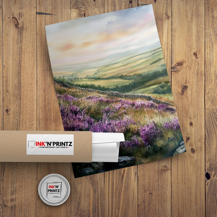 Peak District Watercolor Painting UK Landscape Art Watercolor Hills Peak District Poster Nature