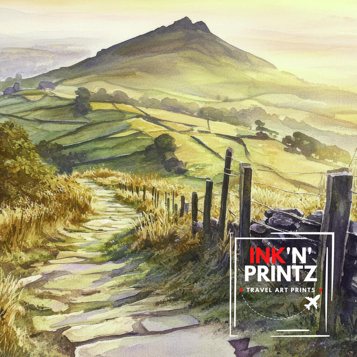 Peak District Watercolor Painting UK Landscape Art Watercolor Hills Peak District Poster Nature