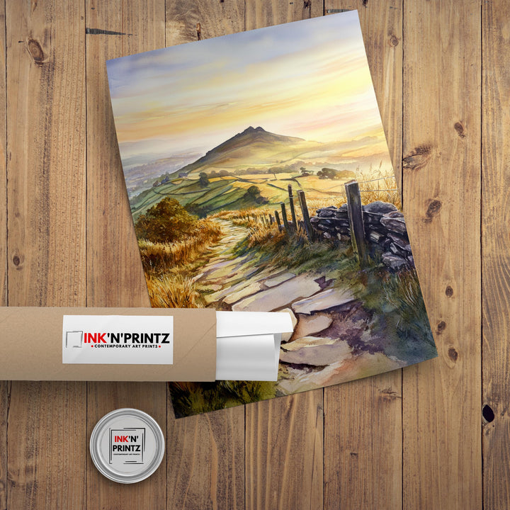 Peak District Watercolor Painting UK Landscape Art Watercolor Hills Peak District Poster Nature