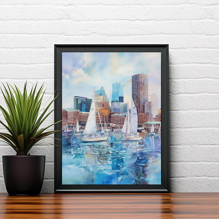 Boston Watercolor Painting Boston City Art Watercolor Landscape Boston Poster Urban