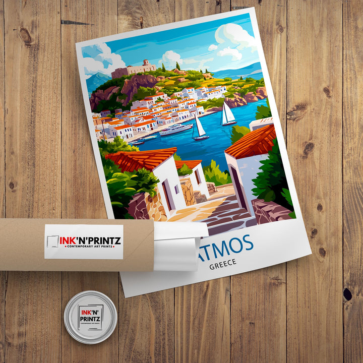 Patmos Greece Travel Poster Greek Island Art Patmos Poster Greece Travel Decor Scenic Patmos Art Aegean Island Poster