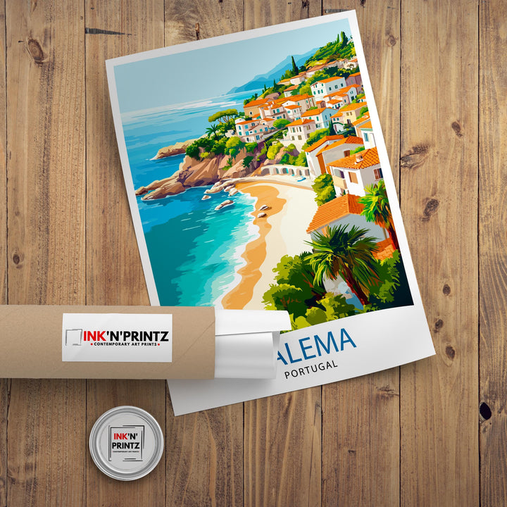 Salema Portugal Travel Poster Portuguese Coastal Art Salem Poster Scenic Portugal Poster Portugal Village Decor