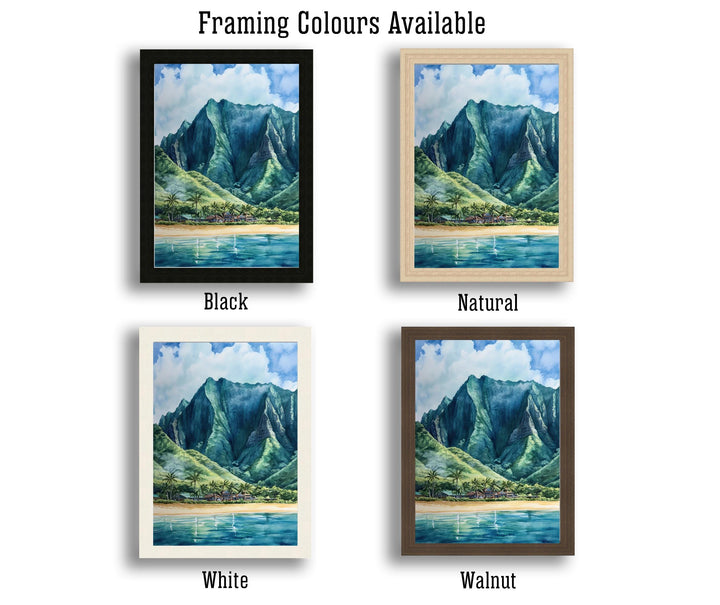 Oahu Watercolor Painting Hawaii Landscape Art Oahu Poster Scenic Hawaiian Art Watercolor Beach Decor Tropical Island Art