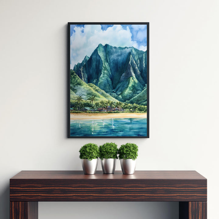 Oahu Watercolor Painting Hawaii Landscape Art Oahu Poster Scenic Hawaiian Art Watercolor Beach Decor Tropical Island Art