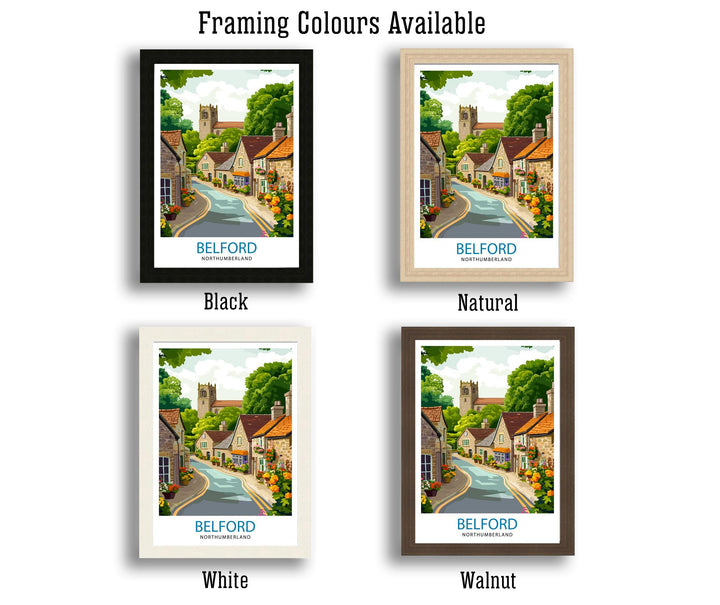 Belford Northumberland Travel Poster UK Village Art Belford Poster Scenic Northumberland Poster British Countryside Decor