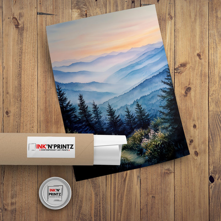 Smoky Mountains Watercolor Travel Poster
