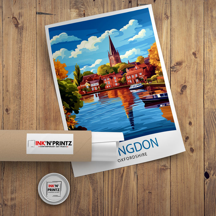 Abingdon Oxfordshire Travel Poster Historic Abingdon Art Poster Oxfordshire Landscape Poster Abingdon Town