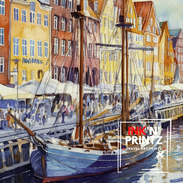 Copenhagen Watercolor Painting Danish City Art Copenhagen Skyline Poster Watercolor Cityscape Scenic Copenhagen