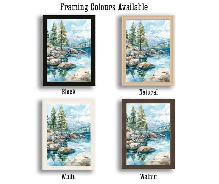 Lake Tahoe Watercolor Painting Lake Tahoe Landscape Art Watercolor Nature Poster Scenic Lake Tahoe Art Mountain Lake Decor