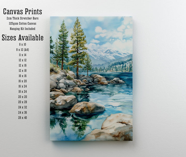 Lake Tahoe Watercolor Painting Lake Tahoe Landscape Art Watercolor Nature Poster Scenic Lake Tahoe Art Mountain Lake Decor