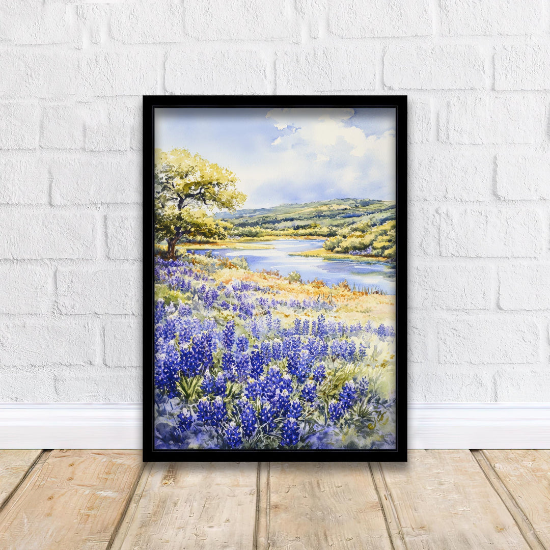 Texas Hill Country Watercolor Painting Texas Landscape Art Watercolor Hill Country Poster Scenic Texas Art Wildflower Decor