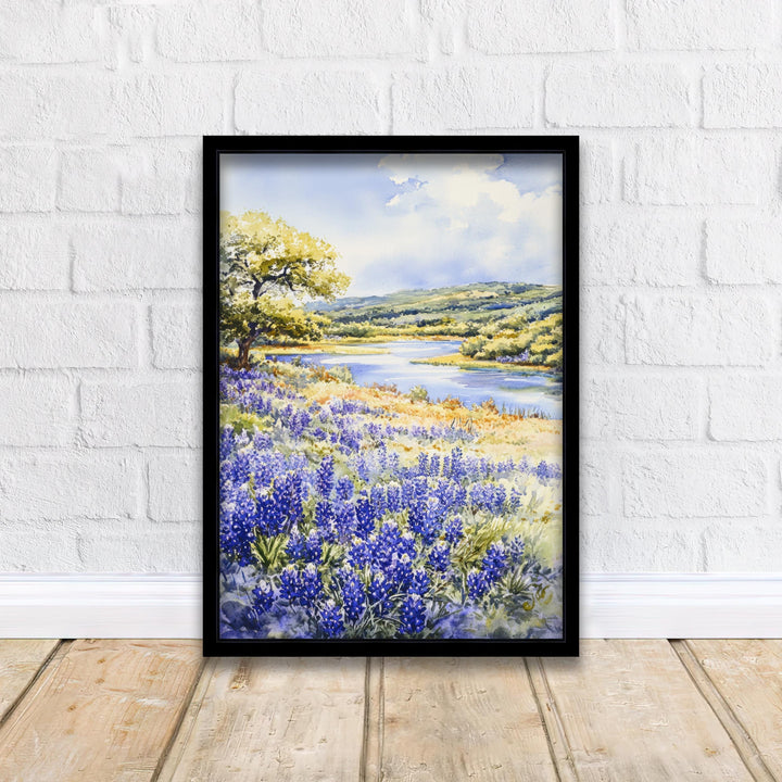 Texas Hill Country Watercolor Painting Texas Landscape Art Watercolor Hill Country Poster Scenic Texas Art Wildflower Decor