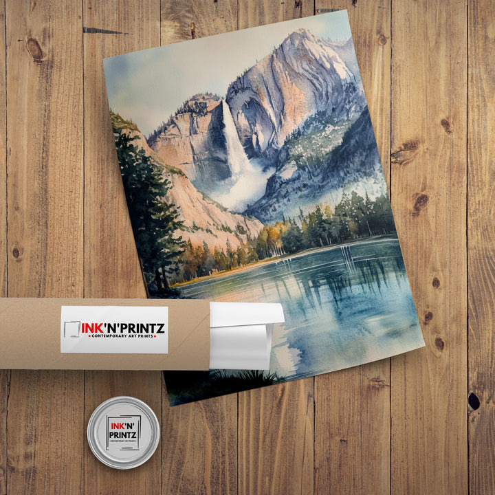 Yosemite National Park Watercolor Painting Yosemite Landscape Art Yosemite Falls Poster Watercolor Nature Art Scenic National Park Decor