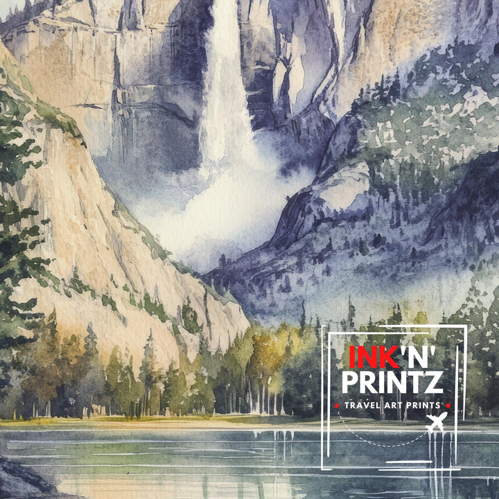 Yosemite National Park Watercolor Painting Yosemite Landscape Art Yosemite Falls Poster Watercolor Nature Art Scenic National Park Decor