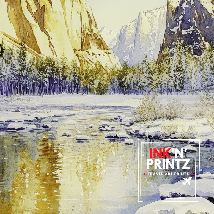 Yosemite National Park Watercolor Painting Yosemite Landscape Art Yosemite Falls Poster Watercolor Nature Art Scenic National Park Decor