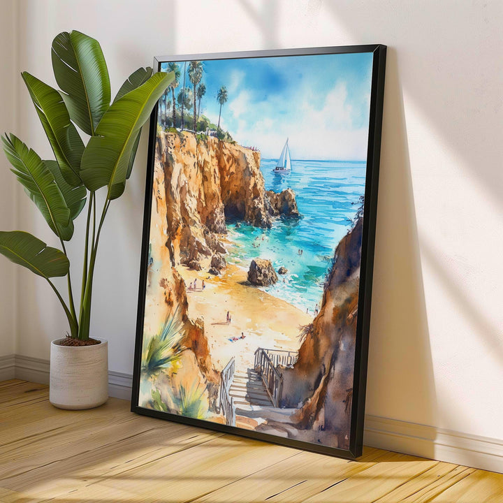 Orange County Watercolor Painting California Beach Art OC Poster Watercolor Seascape Coastal Art Scenic Orange County Decor
