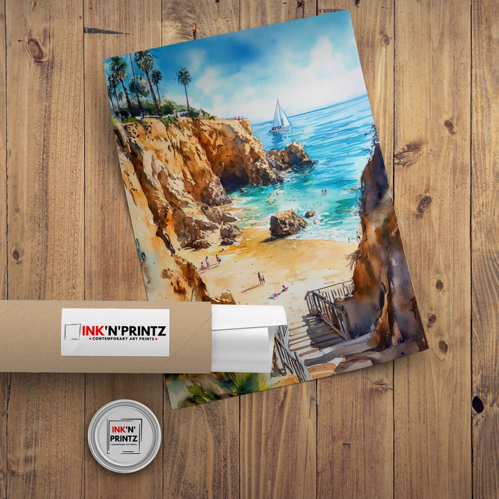 Orange County Watercolor Painting California Beach Art OC Poster Watercolor Seascape Coastal Art Scenic Orange County Decor