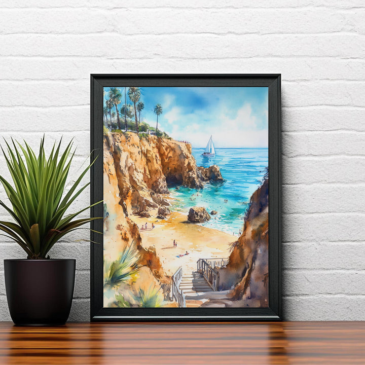 Orange County Watercolor Painting California Beach Art OC Poster Watercolor Seascape Coastal Art Scenic Orange County Decor