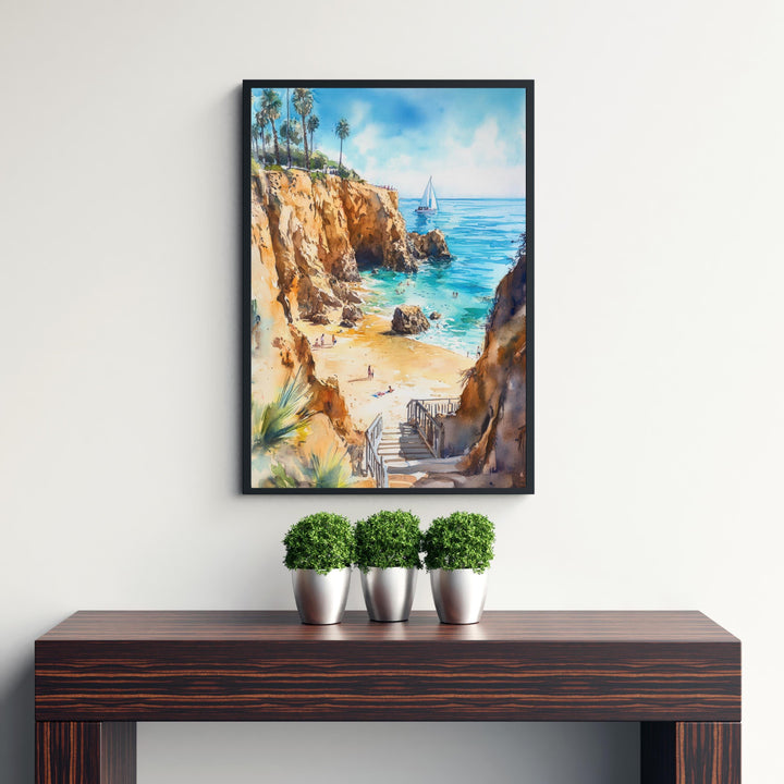 Orange County Watercolor Painting California Beach Art OC Poster Watercolor Seascape Coastal Art Scenic Orange County Decor
