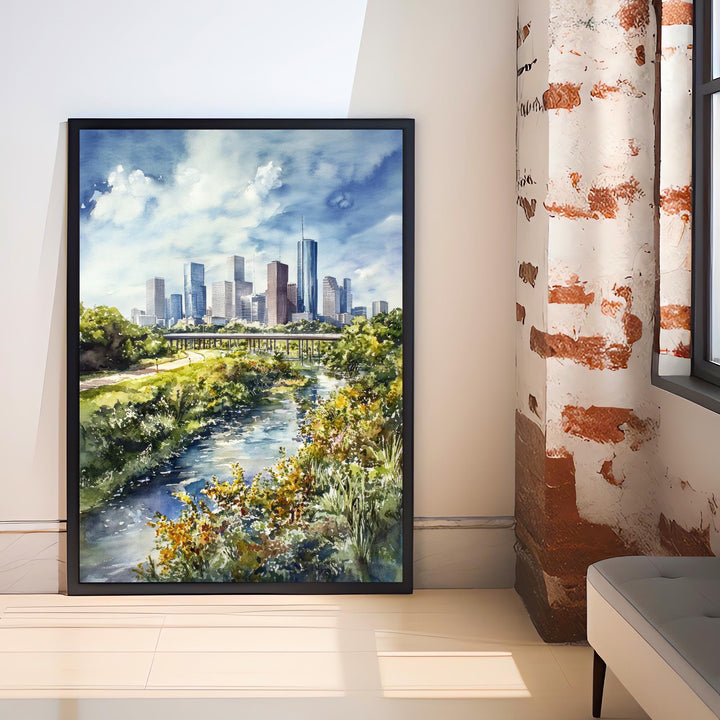 Houston Watercolor Painting Texas City Art Houston Skyline Poster Urban Watercolor Landscape Houston Wall Art Scenic Houston Decor