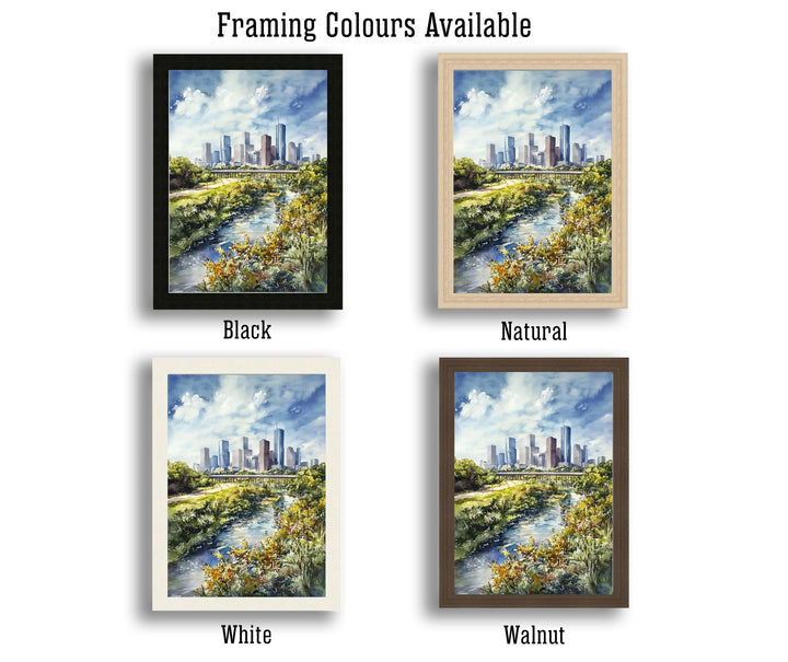 Houston Watercolor Painting Texas City Art Houston Skyline Poster Urban Watercolor Landscape Houston Wall Art Scenic Houston Decor