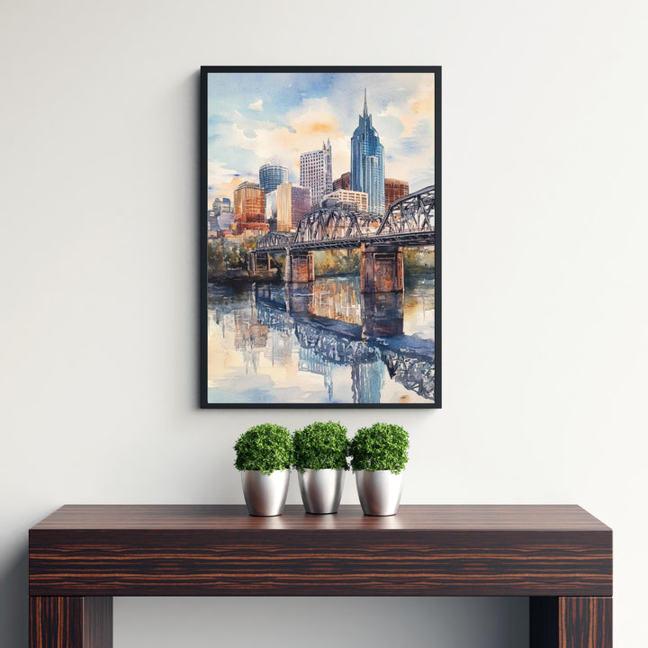 Nashville Watercolor Painting Tennessee City Art Nashville Skyline Poster Urban Watercolor Nashville