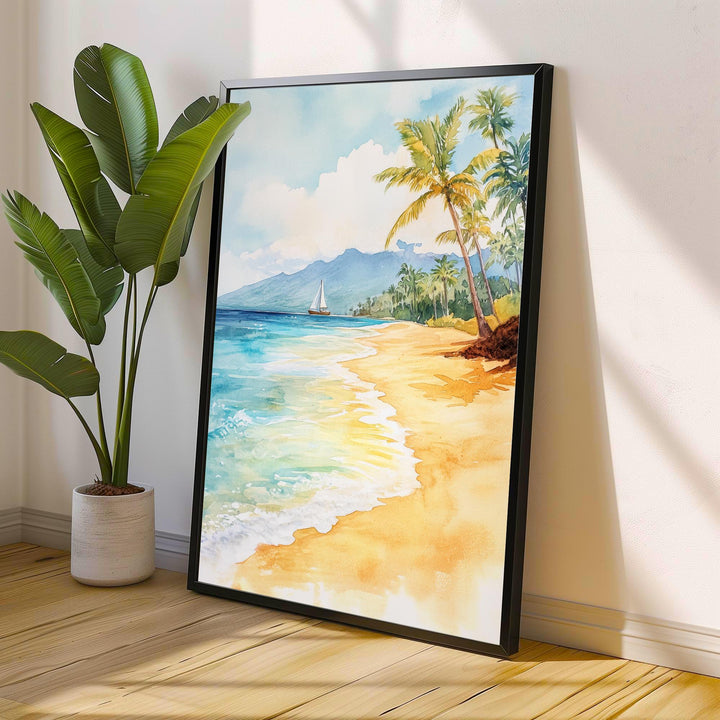 Maui Watercolor Painting Hawaiian Art Maui Landscape Poster Watercolor Seascape Tropical Art Scenic Maui