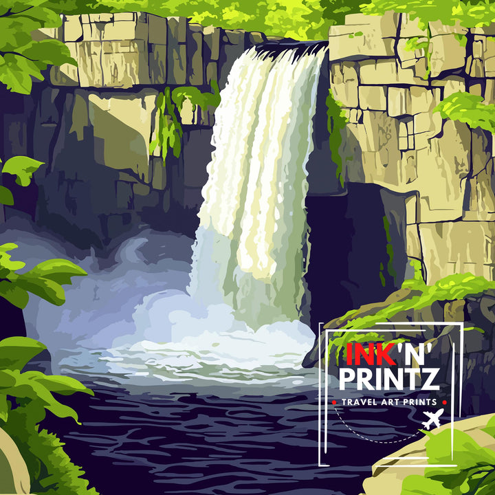High Force Waterfall Travel Poster Art Poster Scenic Nature Wall Art Gift for Adventure Lovers & Home Decor