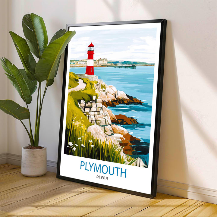 Plymouth UK Travel Poster Coastal Art Plymouth Poster Scenic British Town Poster Plymouth Waterfront Decor