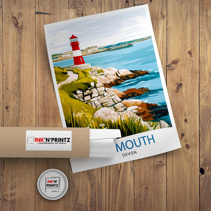 Plymouth UK Travel Poster Coastal Art Plymouth Poster Scenic British Town Poster Plymouth Waterfront Decor