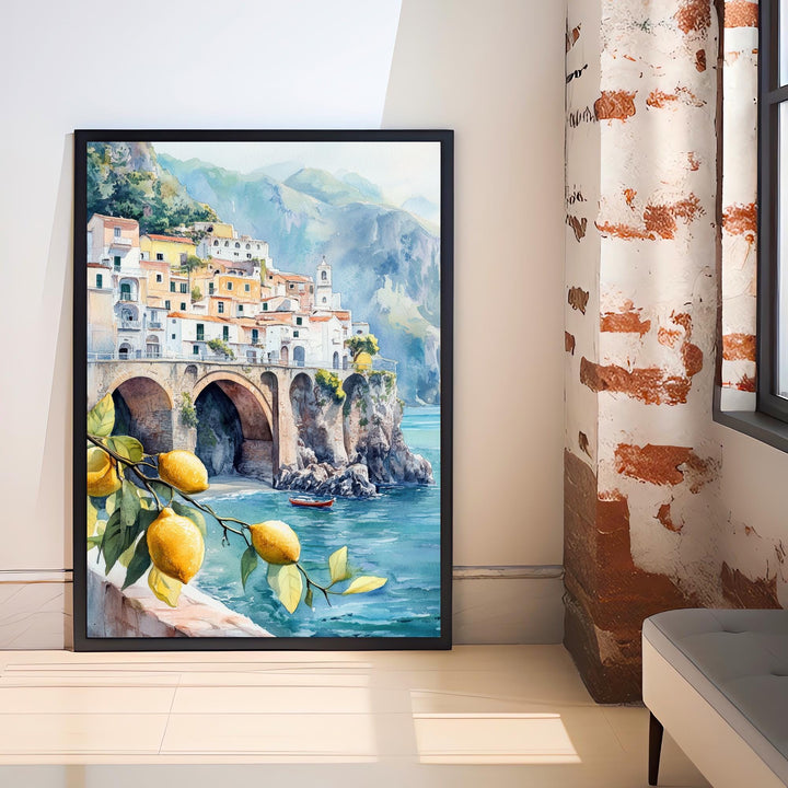 Amalfi Coast Watercolor Painting Italian Coastal Art Amalfi Poster Scenic Italy Watercolor Coastal Decor