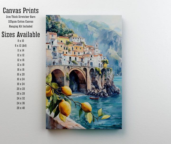 Amalfi Coast Watercolor Painting Italian Coastal Art Amalfi Poster Scenic Italy Watercolor Coastal Decor