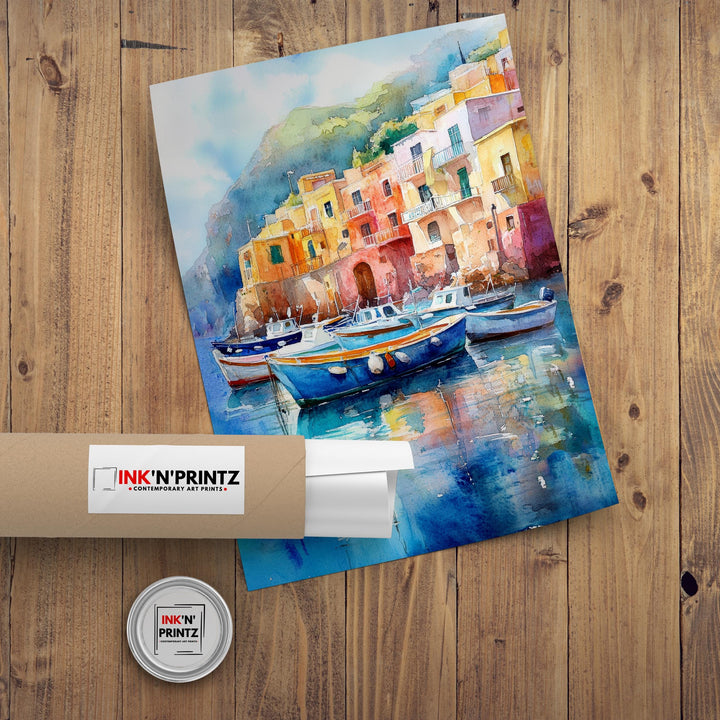 Capri Italy Watercolor Painting Italian Island Art Capri Poster Scenic Coastal Watercolor Italy Landscape Capri Beach Decor