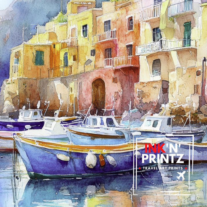 Capri Italy Watercolor Painting Italian Island Art Capri Poster Scenic Coastal Watercolor Italy Landscape Capri Beach Decor