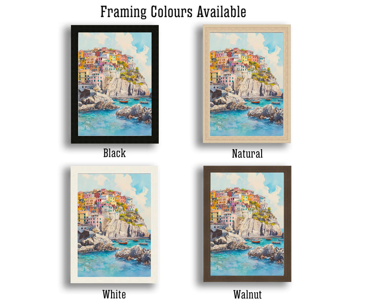 Cinque Terre Watercolor Painting Italian Coastal Art Cinque Terre Poster Scenic Italy Watercolor Village Decor