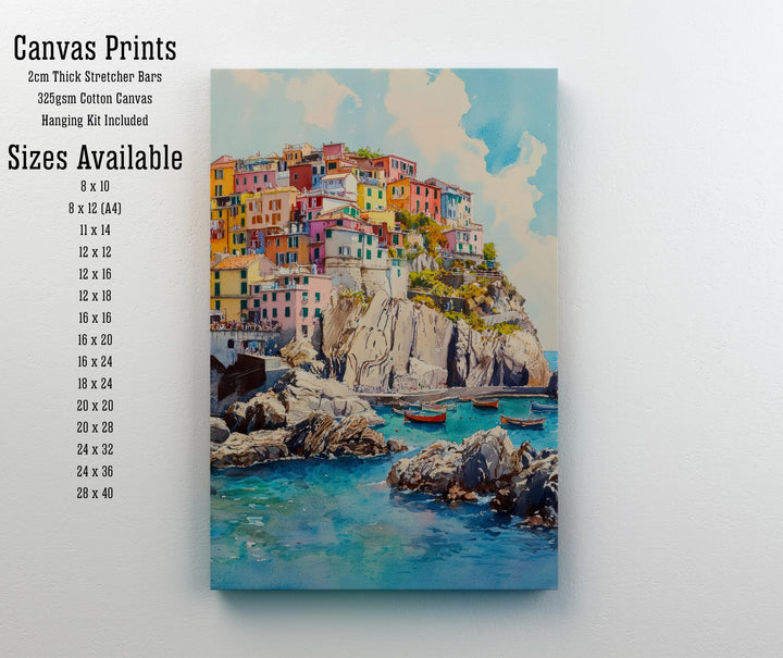 Cinque Terre Watercolor Painting Italian Coastal Art Cinque Terre Poster Scenic Italy Watercolor Village Decor