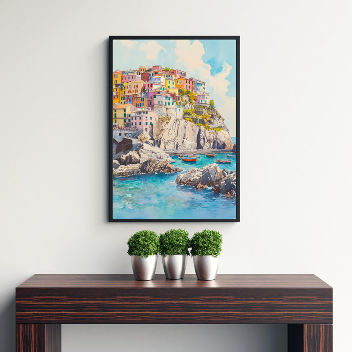 Cinque Terre Watercolor Painting Italian Coastal Art Cinque Terre Poster Scenic Italy Watercolor Village Decor