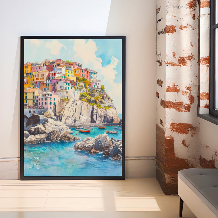 Cinque Terre Watercolor Painting Italian Coastal Art Cinque Terre Poster Scenic Italy Watercolor Village Decor