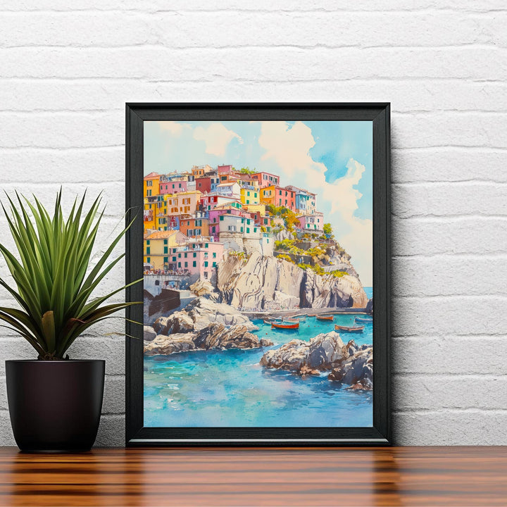 Cinque Terre Watercolor Painting Italian Coastal Art Cinque Terre Poster Scenic Italy Watercolor Village Decor