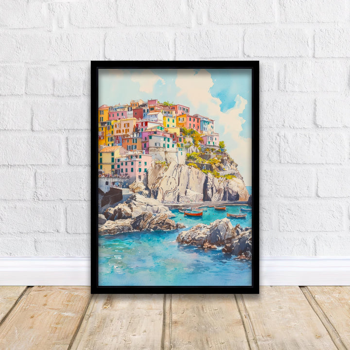 Cinque Terre Watercolor Painting Italian Coastal Art Cinque Terre Poster Scenic Italy Watercolor Village Decor