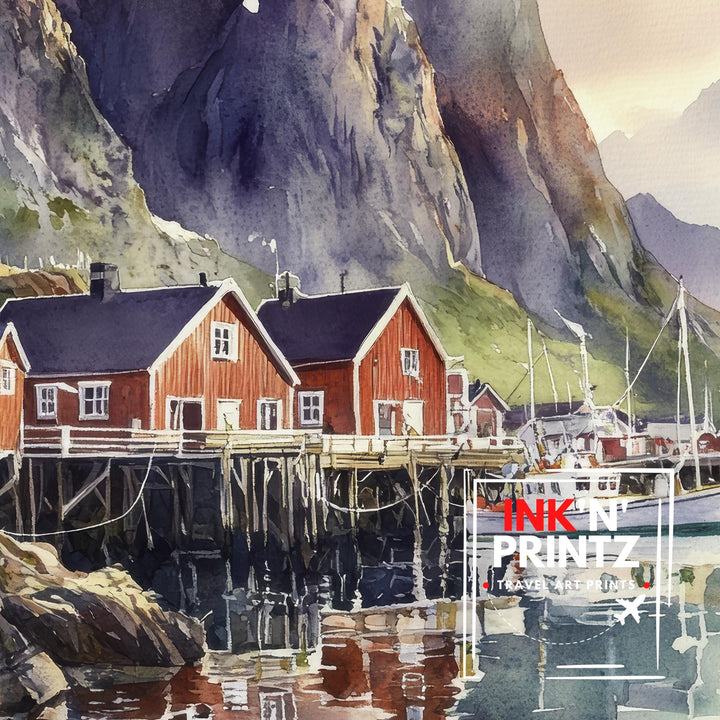 Lofoten Islands Watercolor Painting Norway Landscape Art Lofoten Poster Scenic Norway Watercolor Coastal Decor