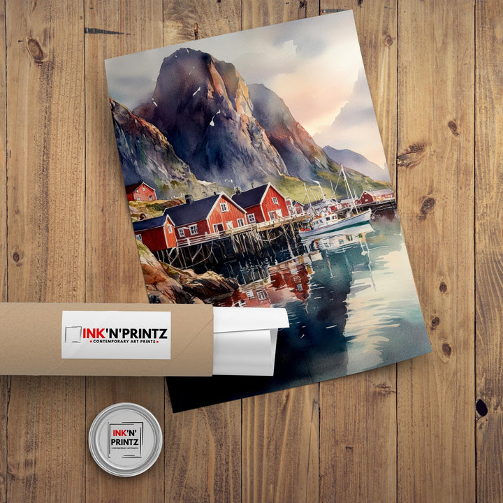 Lofoten Islands Watercolor Painting Norway Landscape Art Lofoten Poster Scenic Norway Watercolor Coastal Decor