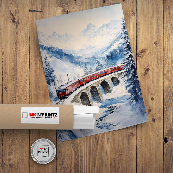 Glacier Express Watercolor Painting Swiss Train Art Glacier Express Poster Scenic Train Journey Watercolor Swiss Landscape Decor